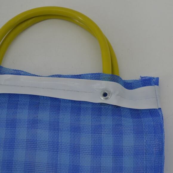 Mexican Mercado Mini Mesh Bag 7" Striped Unique Recyclable Blue - Picture 7 of 10